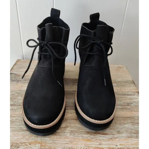 NWOT EILEEN FISHER Capa Wedge Boots Booties Sz 6 M Black Nubuck Leather Lace Up