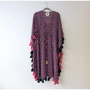 NWOT Figue Amrita Navy/Pink Tassel Relaxed Fit Gypsy Batik Kaftan, size M/L