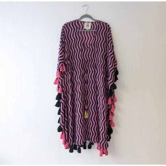 NWOT Figue Amrita Navy/Pink Tassel Relaxed Fit Gypsy Batik Kaftan, size M/L