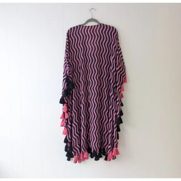 NWOT Figue Amrita Navy/Pink Tassel Relaxed Fit Gypsy Batik Kaftan, size M/L
