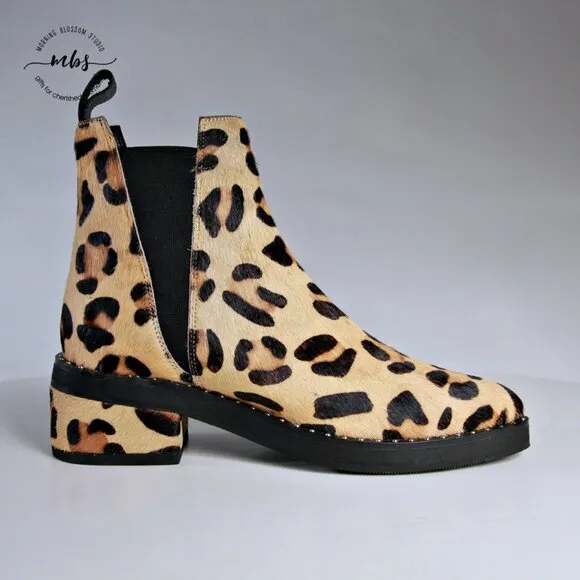 NWOT One Teaspoon Leopard Leather Chelsea Boots