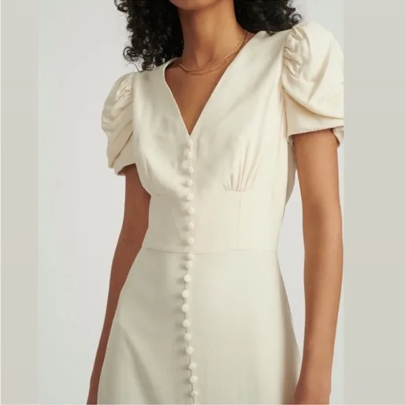 NWOT Saloni Margot puff sleeves button down ivory Midi Dress sz 8