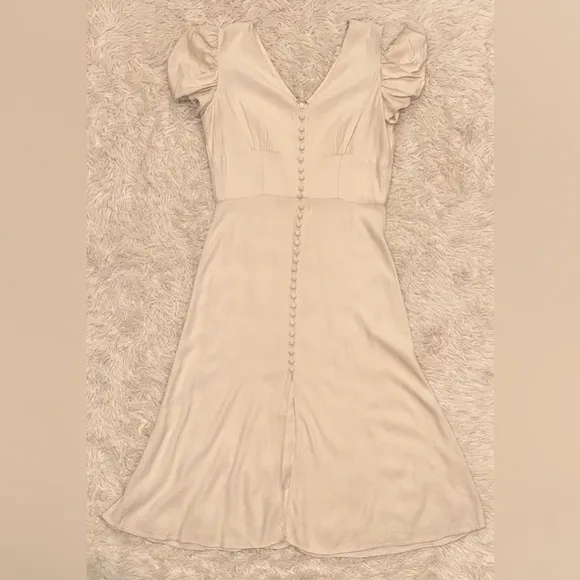 NWOT Saloni Margot puff sleeves button down ivory Midi Dress sz 8