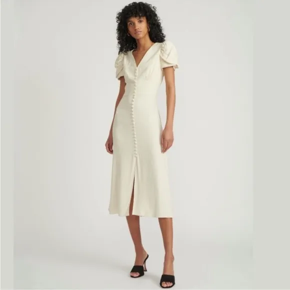 NWOT Saloni Margot puff sleeves button down ivory Midi Dress sz 8