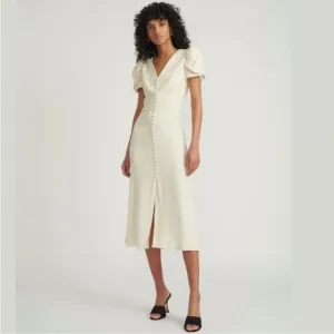 NWOT Saloni Margot puff sleeves button down ivory Midi Dress sz 8