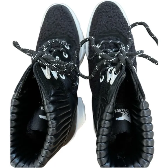 NWOT Sorel Brex Heel Cozy Lace Up Waterproof Boots Black/Sea Salt - Sz 9