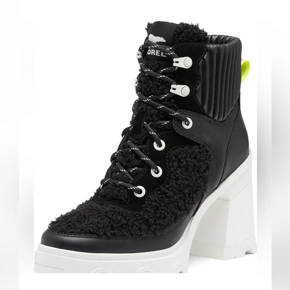 NWOT Sorel Brex Heel Cozy Lace Up Waterproof Boots Black/Sea Salt - Sz 9