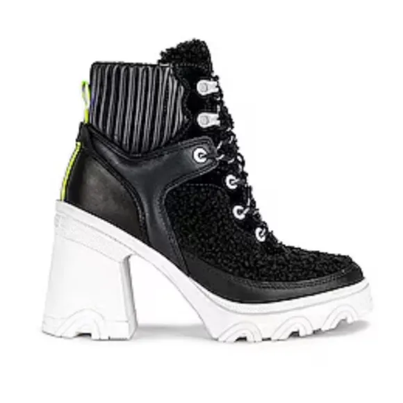 NWOT Sorel Brex Heel Cozy Lace Up Waterproof Boots Black/Sea Salt - Sz 9