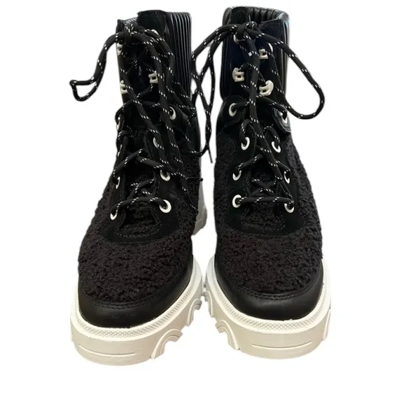 NWOT Sorel Brex Heel Cozy Lace Up Waterproof Boots Black/Sea Salt - Sz 9