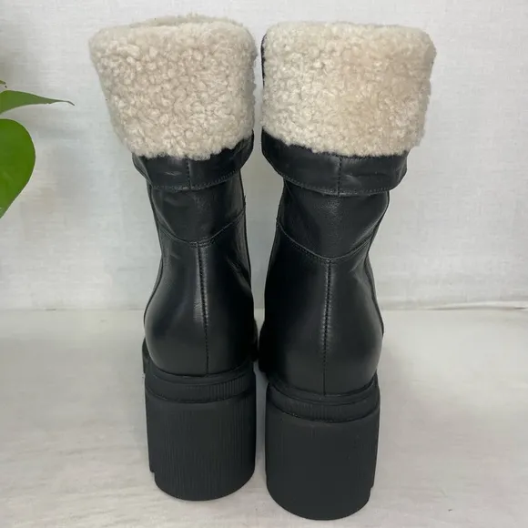 NWOT Voile Blanche Shearling Cuff LeatherMoto Boots Lug‎ Sole Size 37
