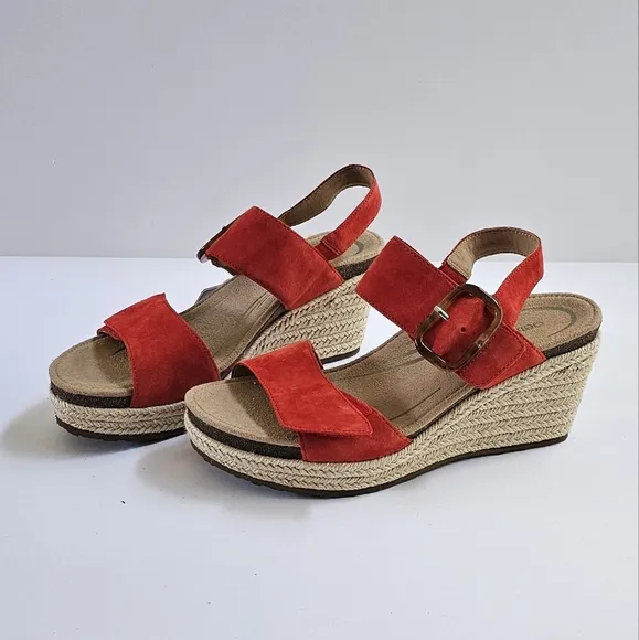NWT Aetrex Poppy Red Ashley Women's Arch Support Wedge Sandals Shoes size 8-8.5