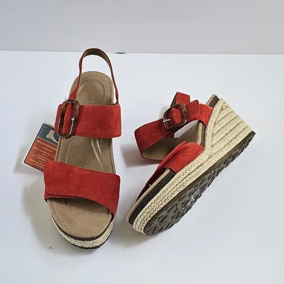 NWT Aetrex Poppy Red Ashley Women's Arch Support Wedge Sandals Shoes size 8-8.5