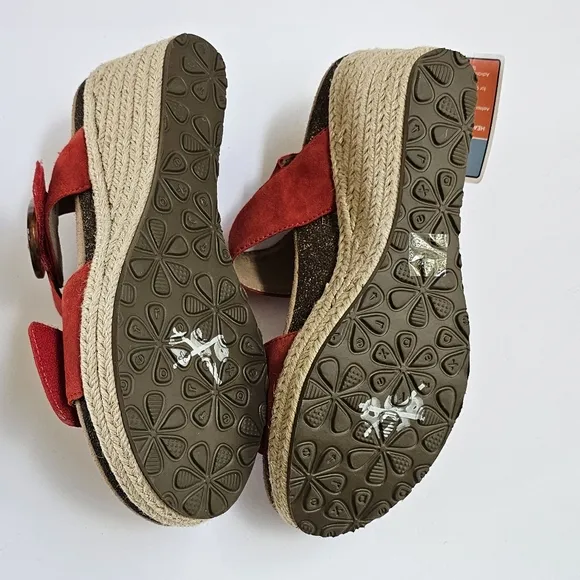 NWT Aetrex Poppy Red Ashley Women's Arch Support Wedge Sandals Shoes size 8-8.5