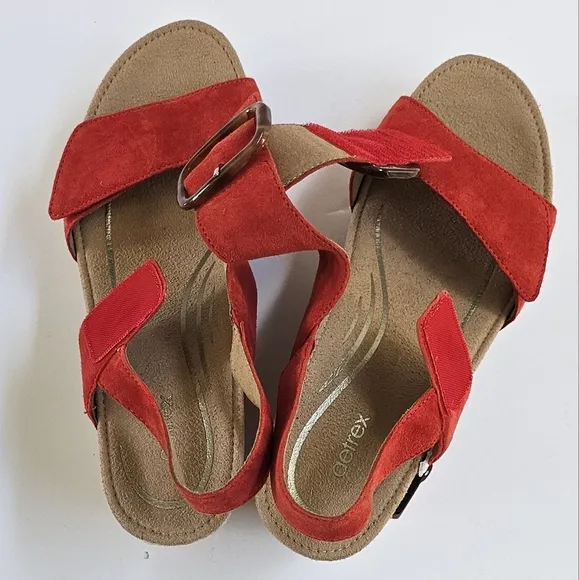 NWT Aetrex Poppy Red Ashley Women's Arch Support Wedge Sandals Shoes size 8-8.5
