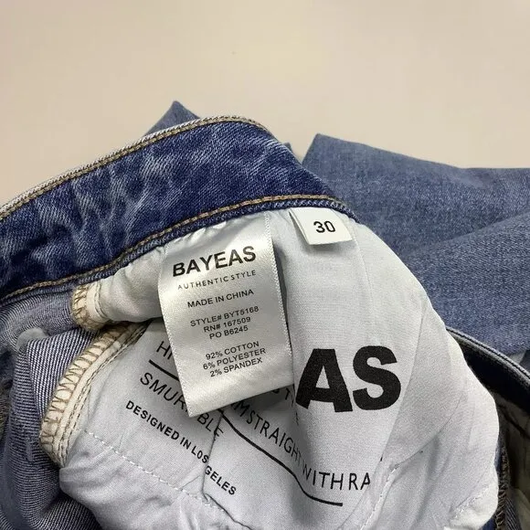 NWT BAYEAS Women's Jeans High Rise Slim Straight W/ Raw Hem Size 30 Blue