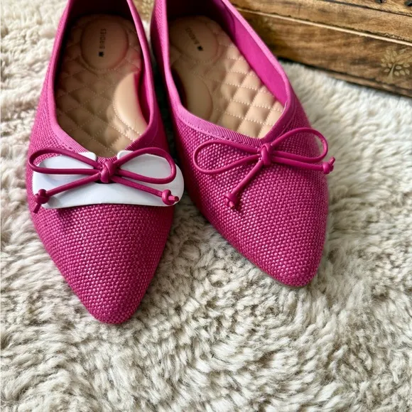 NWT Birdies Goldfinch flat raffia shoes medium pink size 8.5 Raspberry