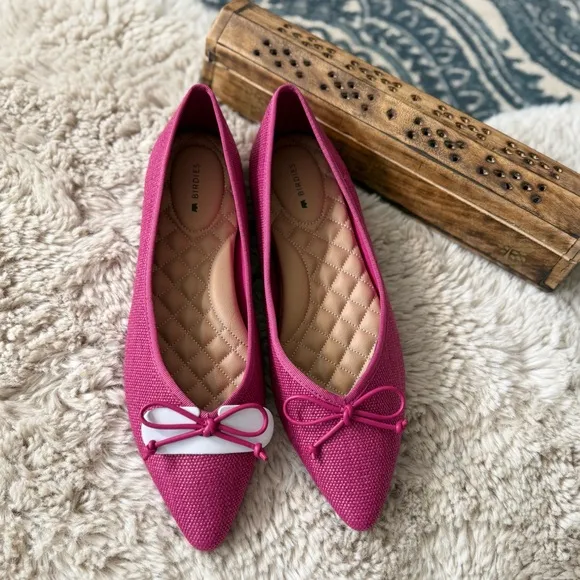 NWT Birdies Goldfinch flat raffia shoes medium pink size 8.5 Raspberry