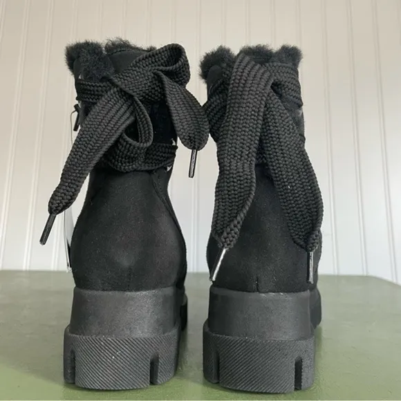 NWT Bos. &amp; Co. CACHET Waterproof Wool Lined Lace-Back Boots in Black Suede