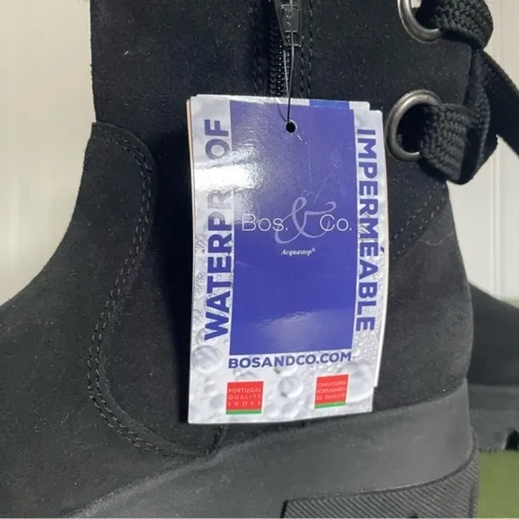 NWT Bos. &amp; Co. CACHET Waterproof Wool Lined Lace-Back Boots in Black Suede