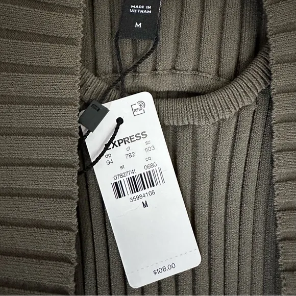 NWT Express Body Contour Ribbed Crew Neck Open Back Midi Sweater Dress