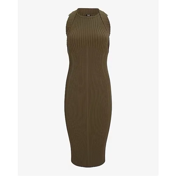 NWT Express Body Contour Ribbed Crew Neck Open Back Midi Sweater Dress