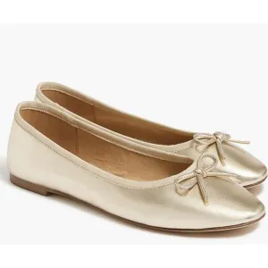 NWT J Crew Factory Womens Classic Ballet Flats 7 Bow Detail Gold Vegan Leather