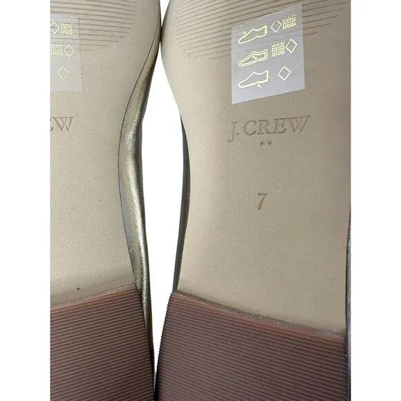 NWT J Crew Factory Womens Classic Ballet Flats 7 Bow Detail Gold Vegan Leather