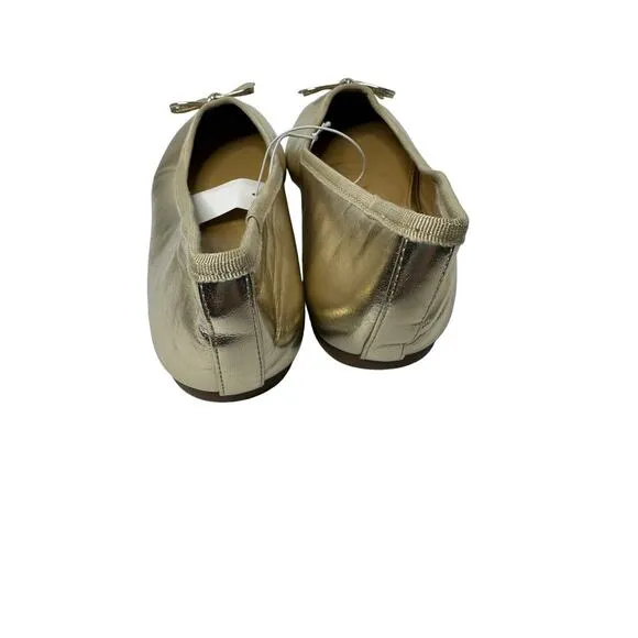 NWT J Crew Factory Womens Classic Ballet Flats 7 Bow Detail Gold Vegan Leather