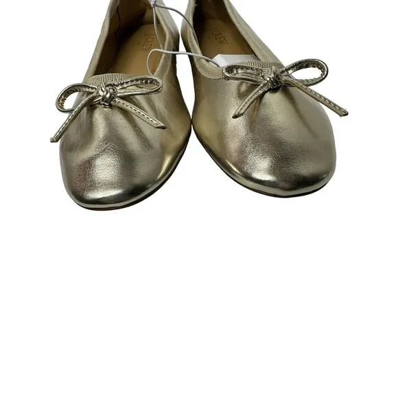 NWT J Crew Factory Womens Classic Ballet Flats 7 Bow Detail Gold Vegan Leather