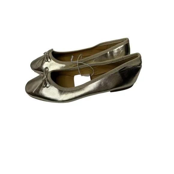 NWT J Crew Factory Womens Classic Ballet Flats 7 Bow Detail Gold Vegan Leather