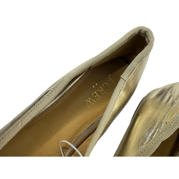 NWT J Crew Factory Womens Classic Ballet Flats 7 Bow Detail Gold Vegan Leather