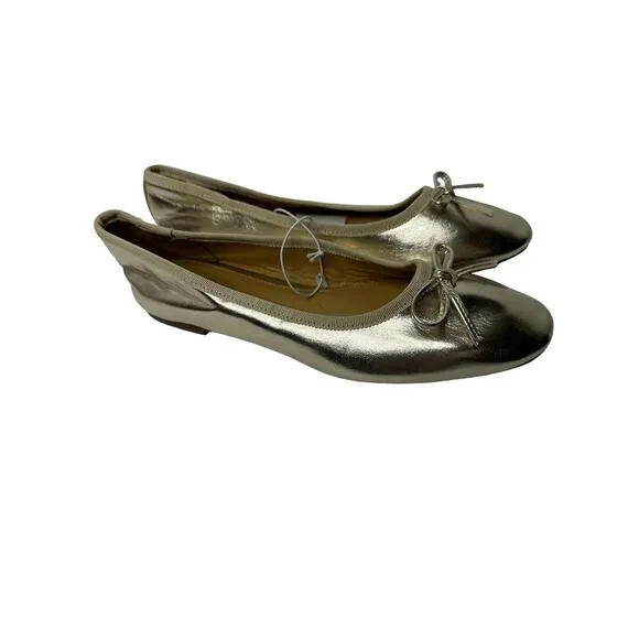 NWT J Crew Factory Womens Classic Ballet Flats 7 Bow Detail Gold Vegan Leather