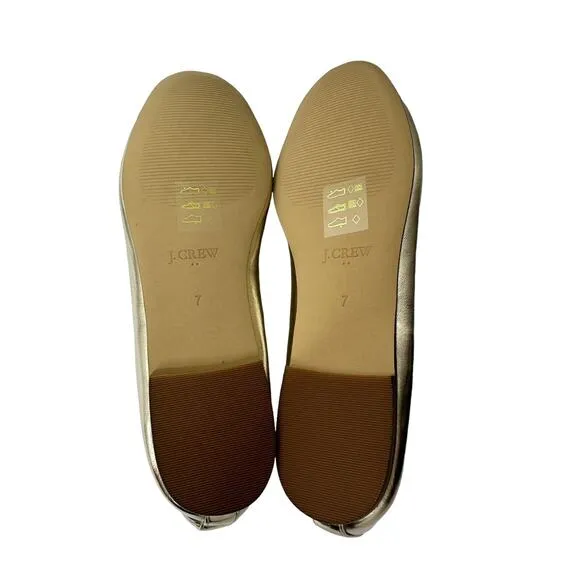 NWT J Crew Factory Womens Classic Ballet Flats 7 Bow Detail Gold Vegan Leather