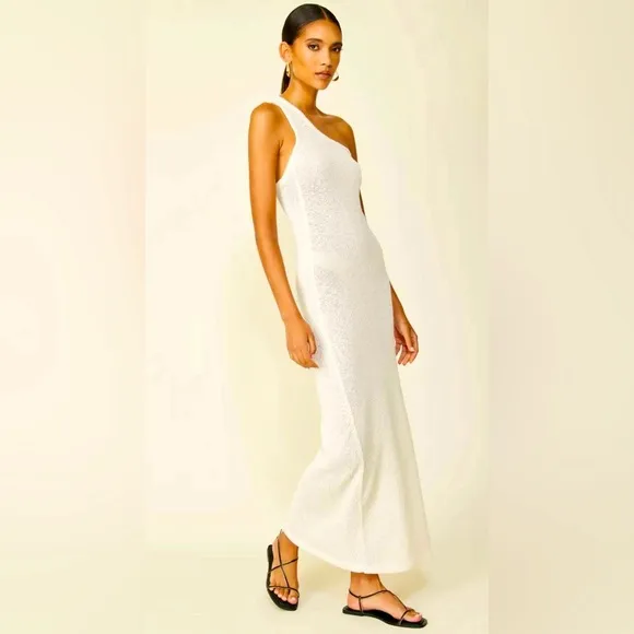 NWT Line &amp; Dot One-Shoulder Cream Cover-Up Dress, Beach, Resort Tropical