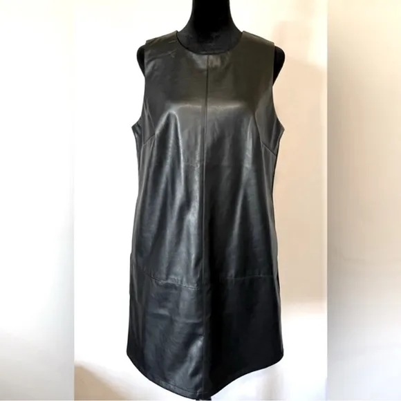 NWT New York &amp; Company Gabrielle Union Black Vegan Leather Shift Dress Med 6/8