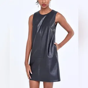 NWT New York &amp; Company Gabrielle Union Black Vegan Leather Shift Dress Med 6/8