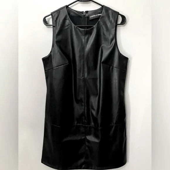 NWT New York &amp; Company Gabrielle Union Black Vegan Leather Shift Dress Med 6/8