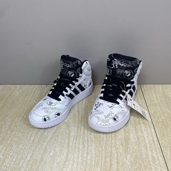 NWT RARE ADIDAS GRAFFITI SESAME STREET X NEO HOOPS 3.0 HI TOPS HQ9813 SIZE 5