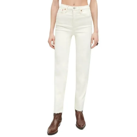 NWT RE/DONE 70s Stove Pipe Ankle Jeans Vintage White Sz 26