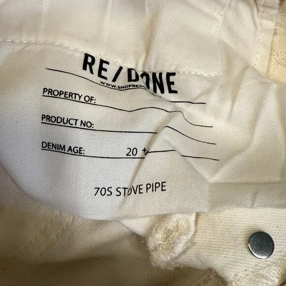 NWT RE/DONE 70s Stove Pipe Ankle Jeans Vintage White Sz 26