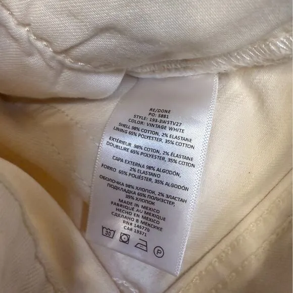 NWT RE/DONE 70s Stove Pipe Ankle Jeans Vintage White Sz 26