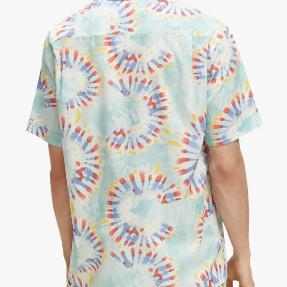 NWT - Scotch &amp; Soda Mint Flower Tie Dye Cotton Voile Printed Shirt - XL