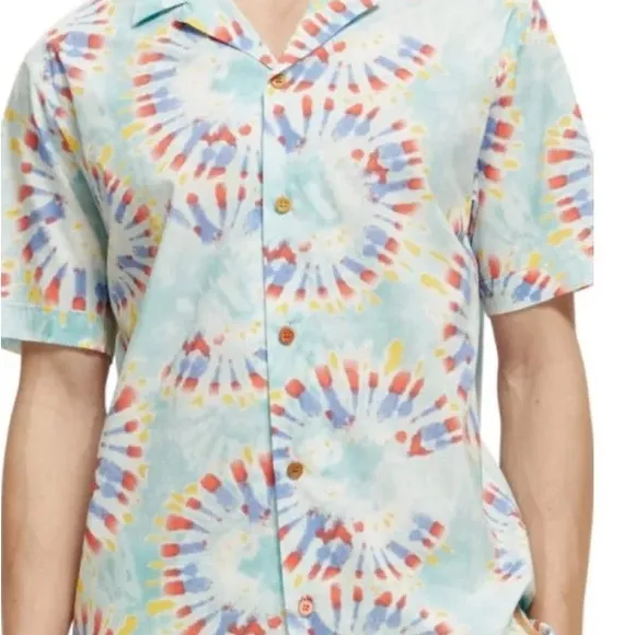 NWT - Scotch &amp; Soda Mint Flower Tie Dye Cotton Voile Printed Shirt - XL