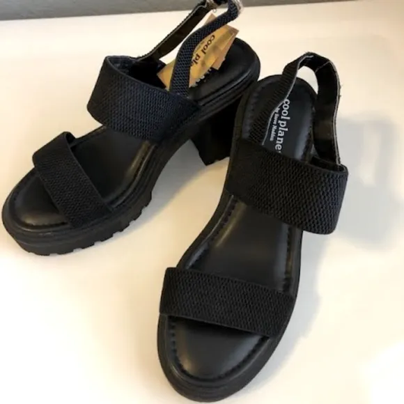 NWT STEVE MADDEN COOL PLANET Stem Black Vegan Fab Platform Block Heel Sandals 10