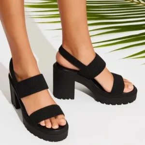 NWT STEVE MADDEN COOL PLANET Stem Black Vegan Fab Platform Block Heel Sandals 10