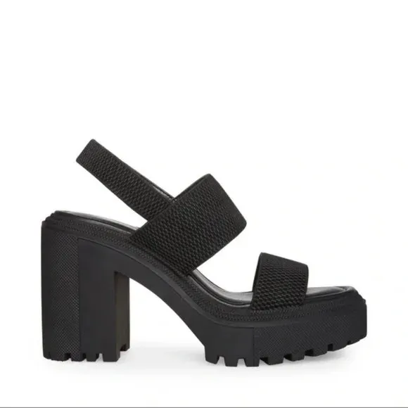NWT STEVE MADDEN COOL PLANET Stem Black Vegan Fab Platform Block Heel Sandals 10
