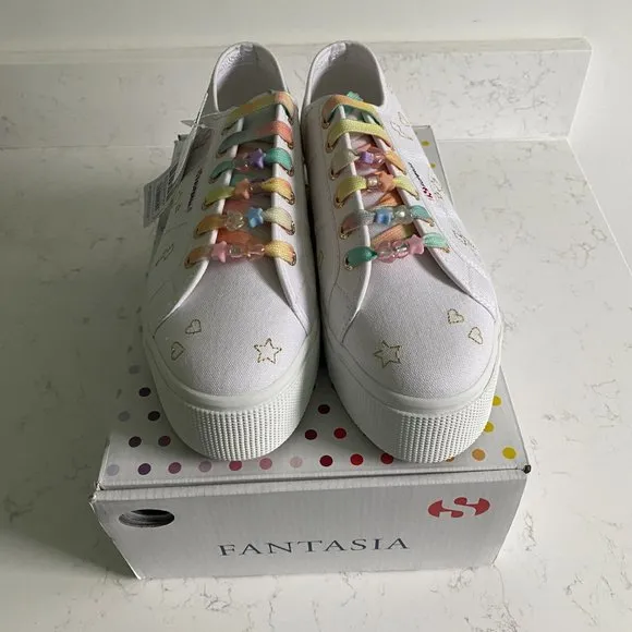 NWT Superga 2790 Embroidery LCB Women’s White Platform Sneakers Size 10 S3100JW