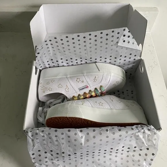 NWT Superga 2790 Embroidery LCB Women’s White Platform Sneakers Size 10 S3100JW