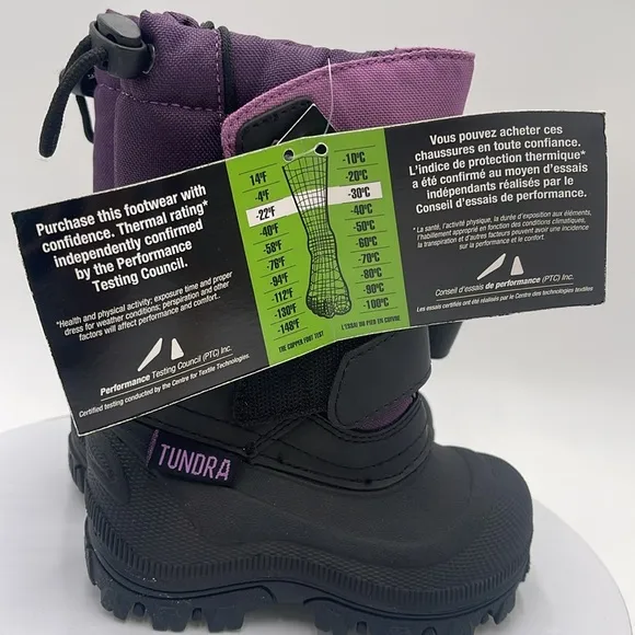 NWT Tundra Kids Thermal Snow Boots – Black/Purple Size 8