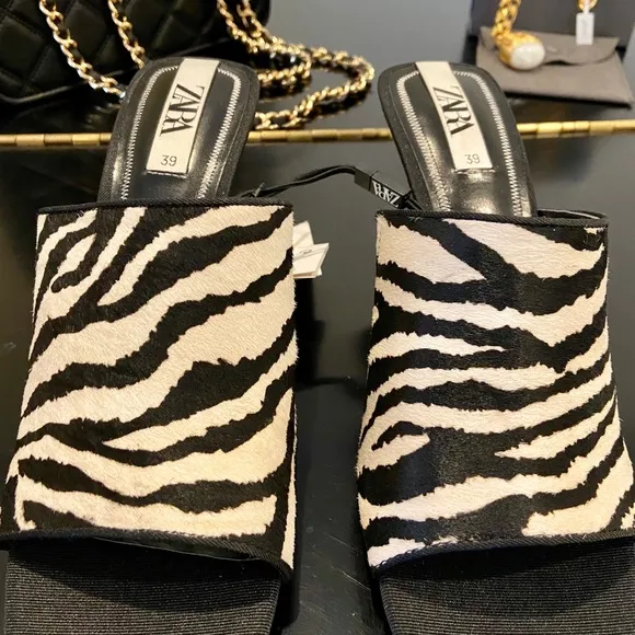 NWT Zara animal print leather sandals